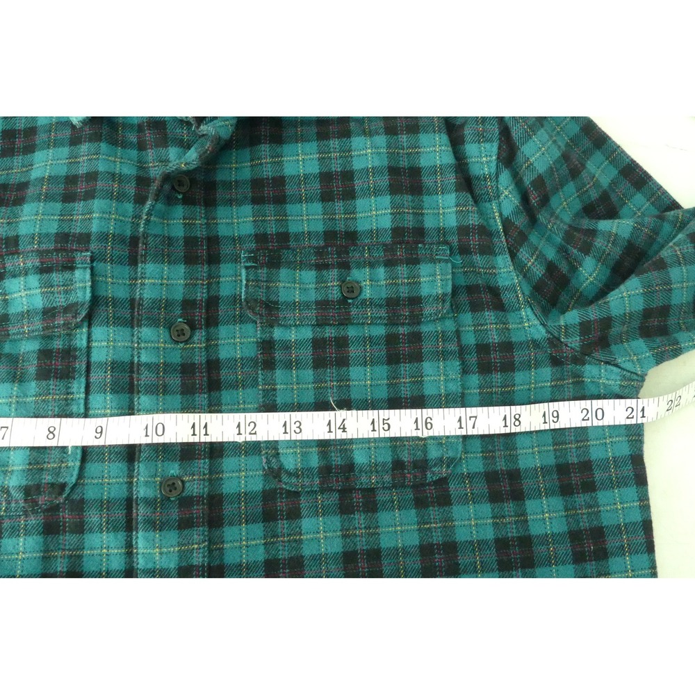 Free Assembly Mens M Plaid Flannel Shirt Teal Black Heavy Cotton Button Down - Picture 6 of 8